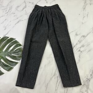 Synari Womens Vintage 80s Pleated Wool Pants Size 9 Gray Tweed Academia Tapered